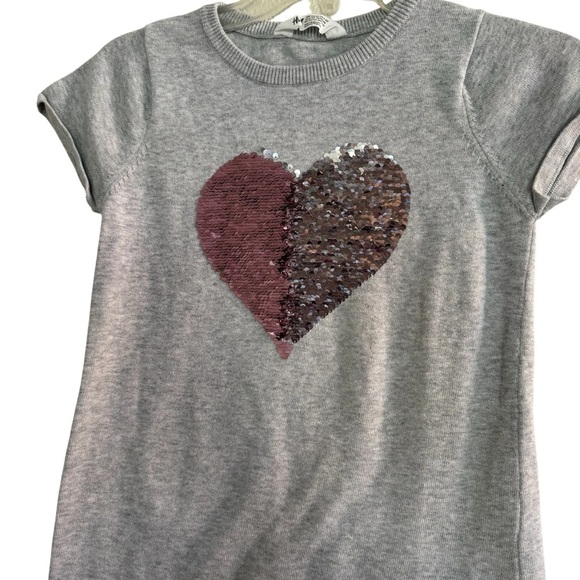 H&M Gray Sequins Heart Sweater Dress Knit Short Sleeve Girls 8-10 - Picture 2 of 5
